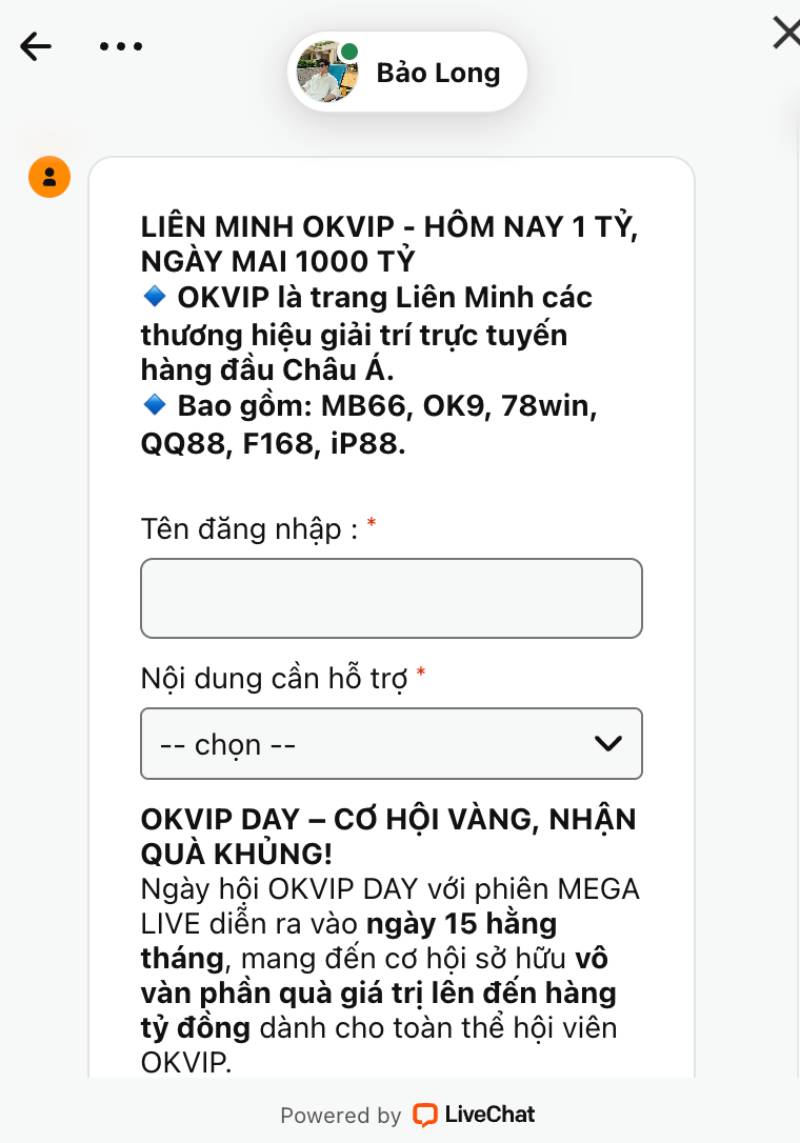 Hỗ trợ trực tuyến qua Live Chat